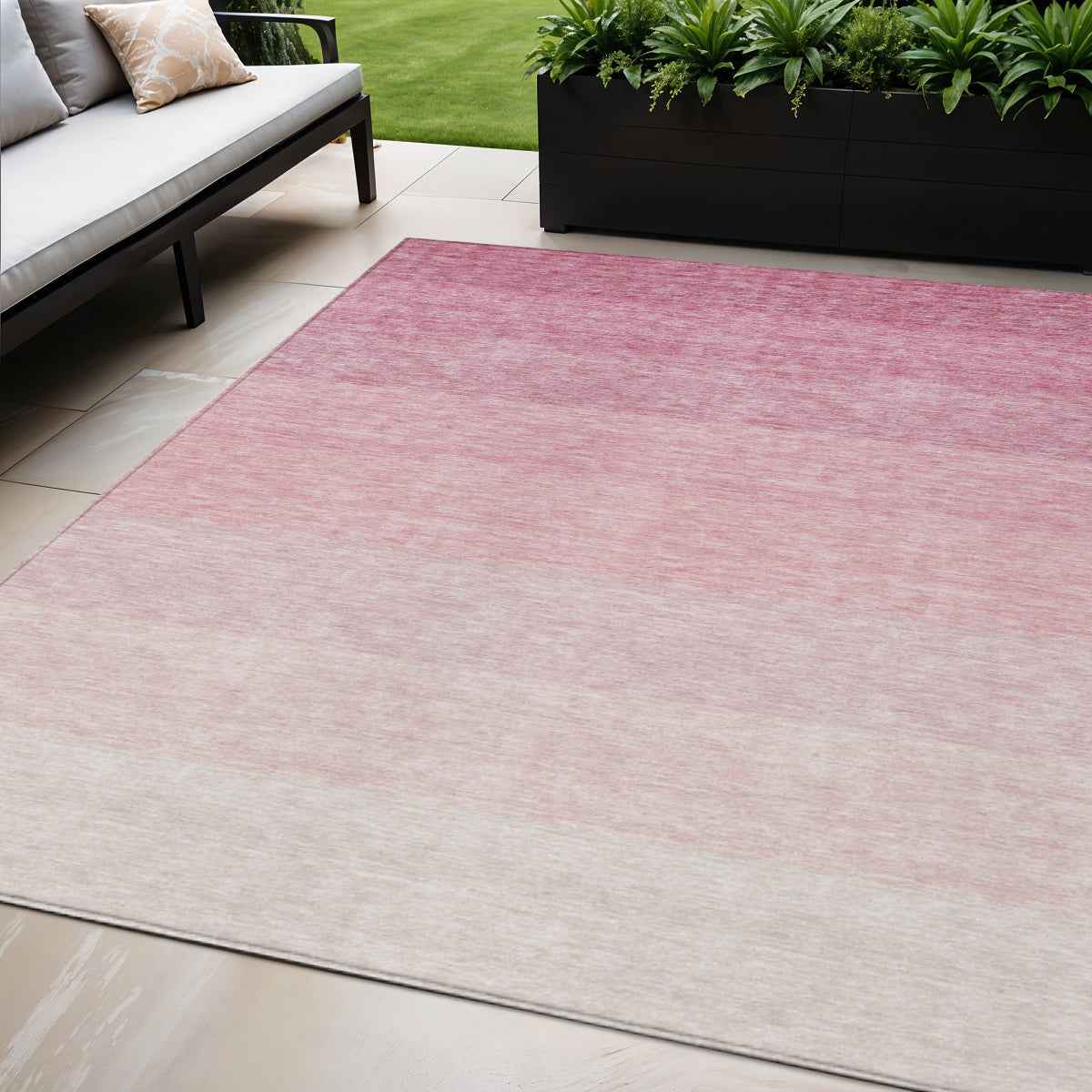 5' X 8' Pink And Ivory Ombre Washable Indoor Outdoor Area Rug