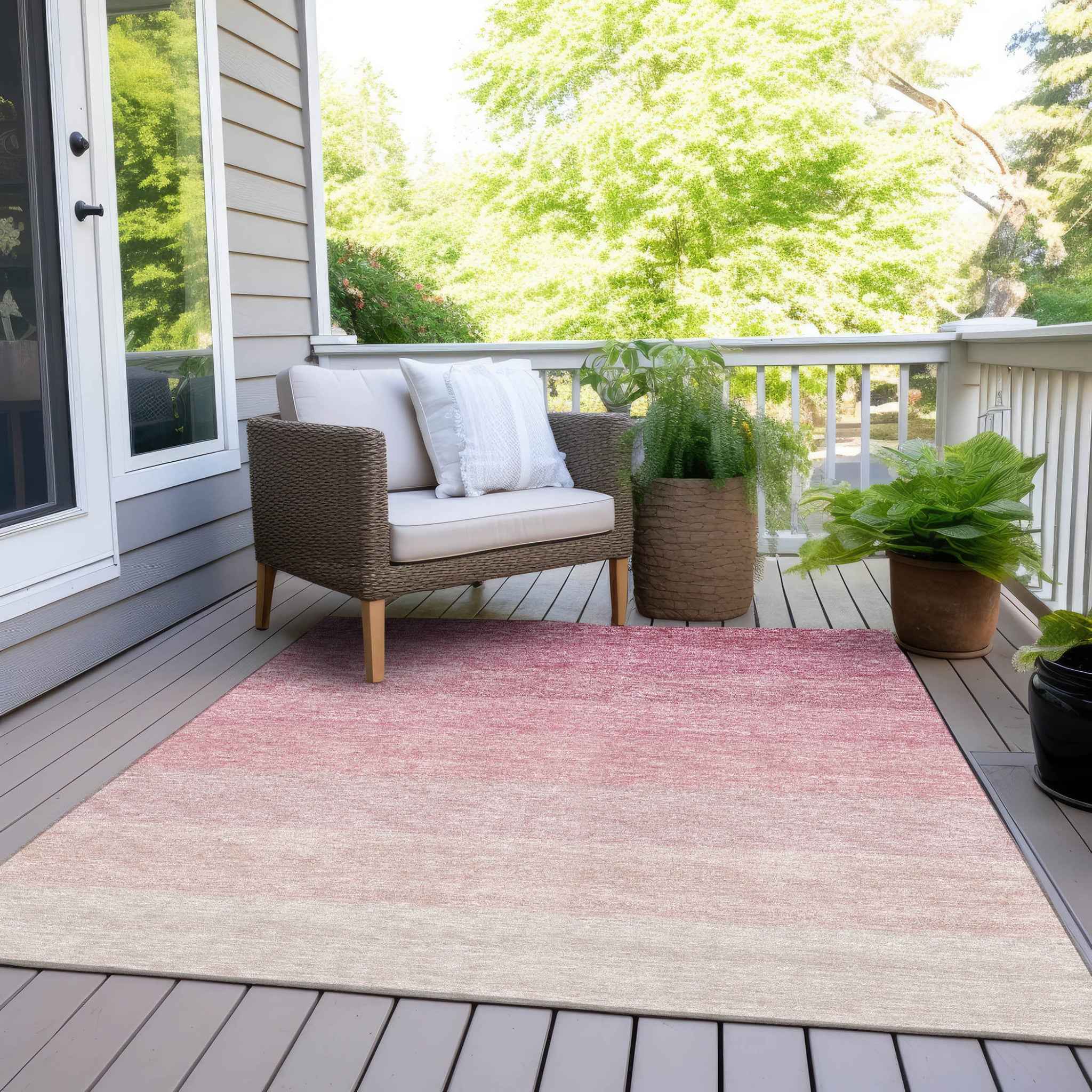 5' X 8' Pink And Ivory Ombre Washable Indoor Outdoor Area Rug