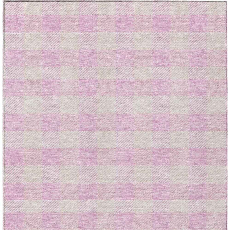 8' X 10' Pink And Gray Plaid Washable Indoor Outdoor Area Rug