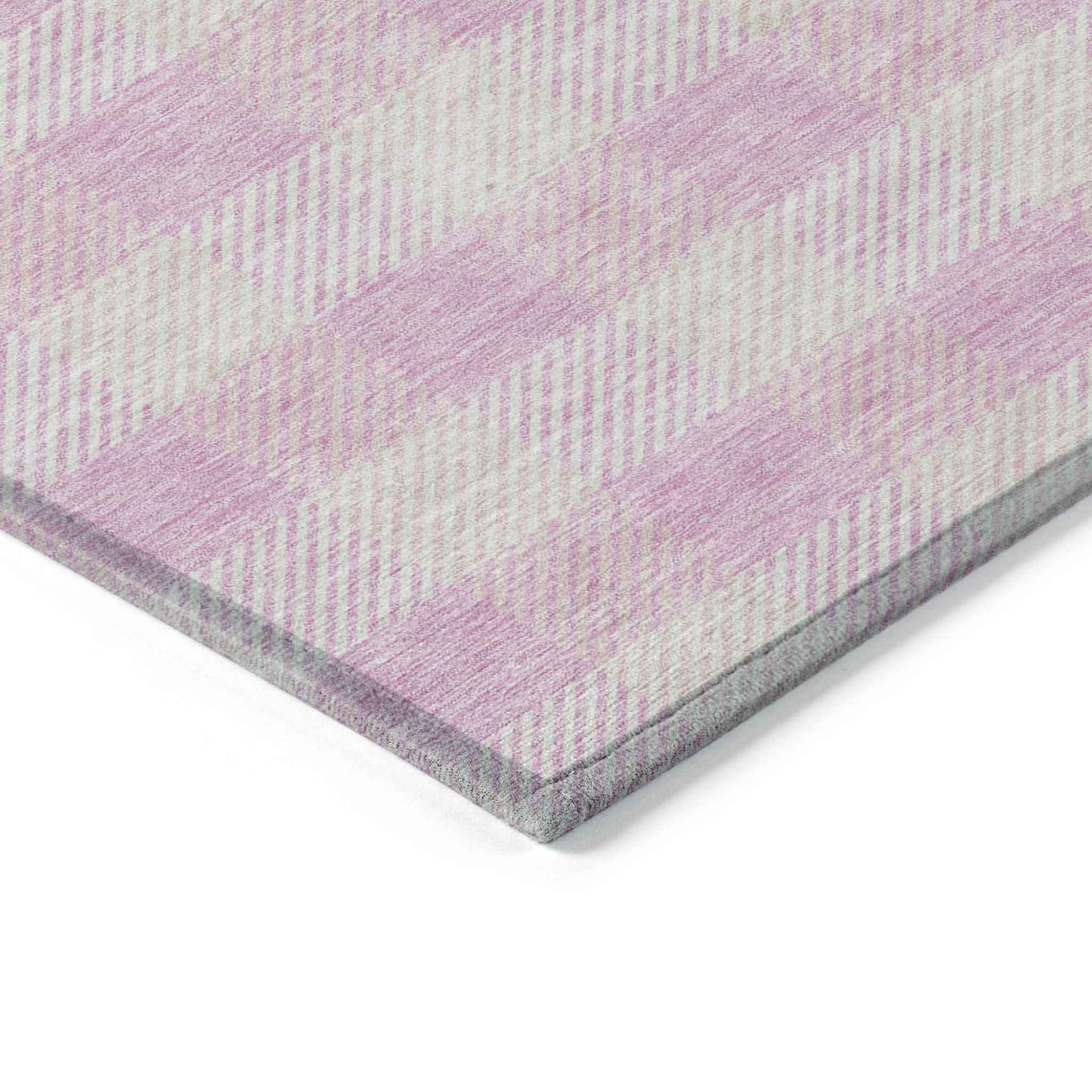 8' X 10' Pink And Gray Plaid Washable Indoor Outdoor Area Rug