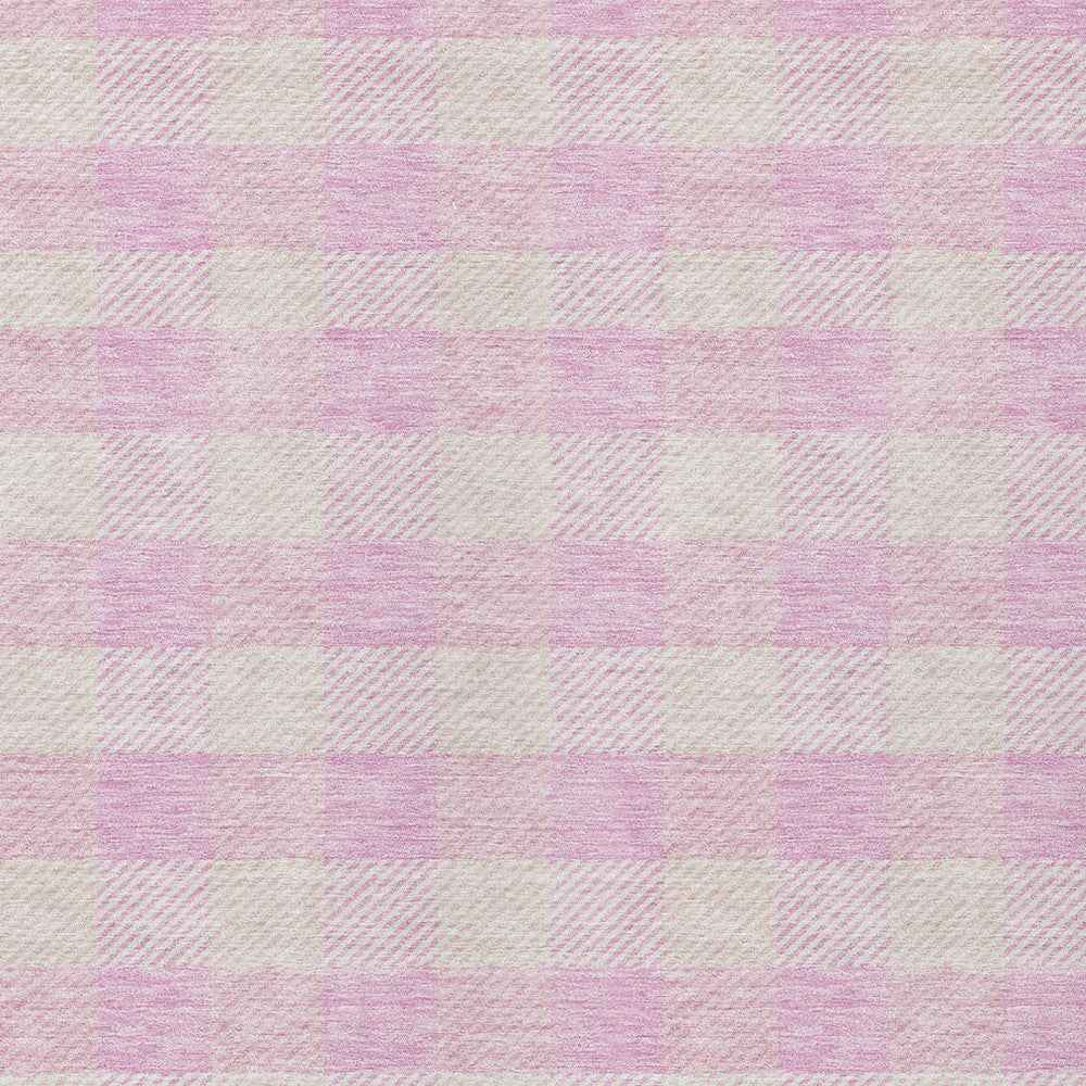 8' X 10' Pink And Gray Plaid Washable Indoor Outdoor Area Rug