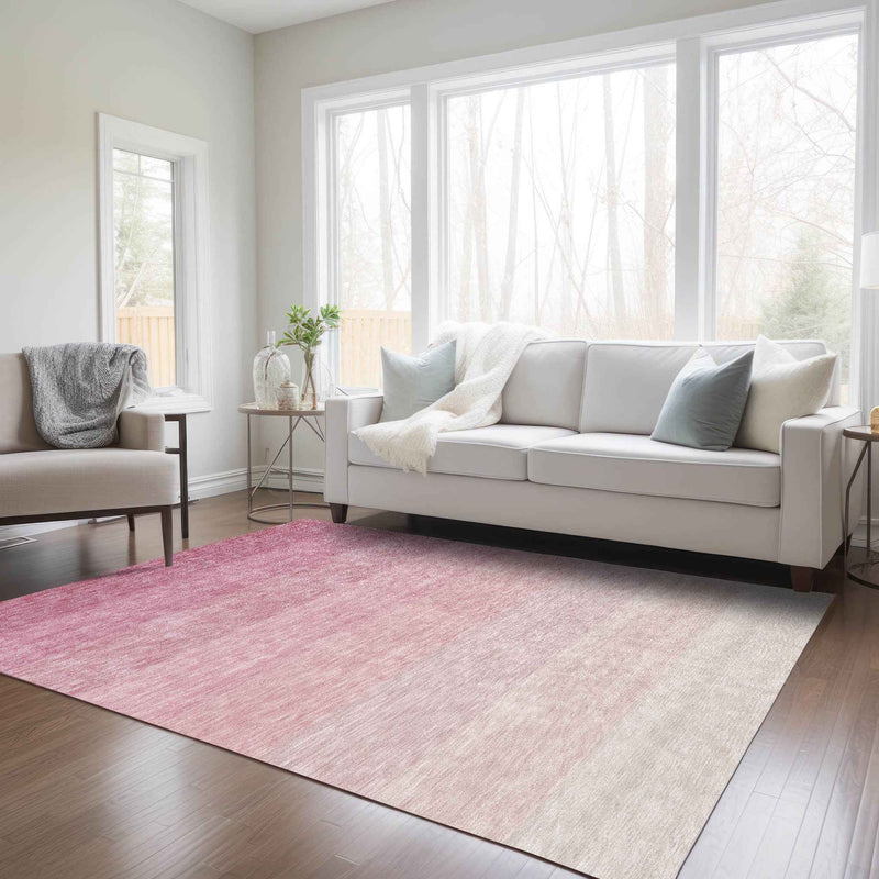 5' X 8' Pink And Ivory Ombre Washable Indoor Outdoor Area Rug
