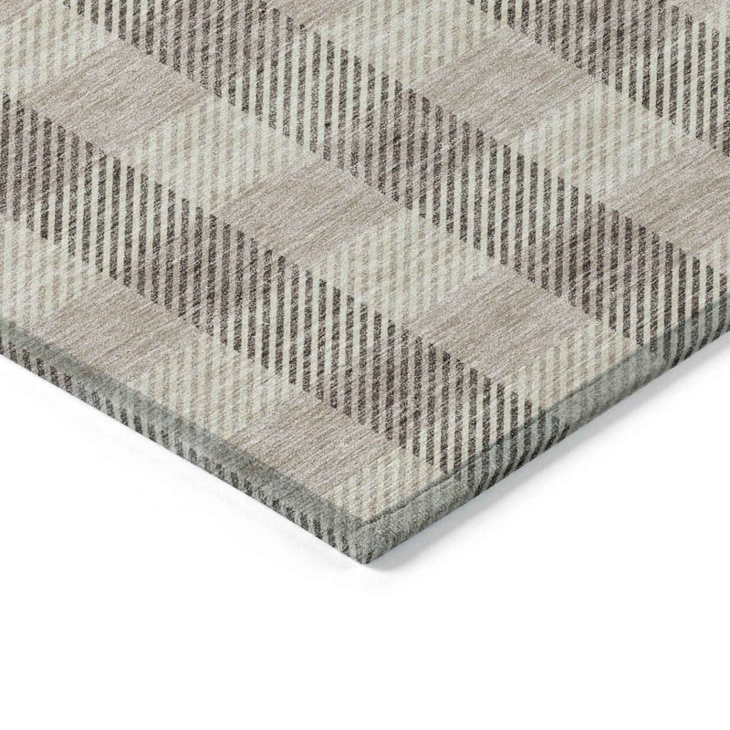 8' X 10' Beige And Brown Plaid Washable Indoor Outdoor Area Rug