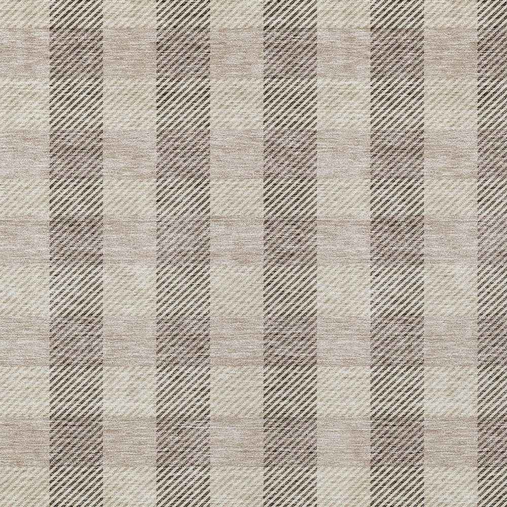8' X 10' Beige And Brown Plaid Washable Indoor Outdoor Area Rug