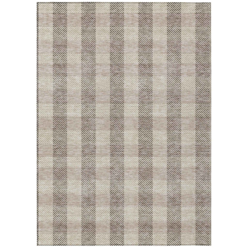 8' X 10' Beige And Brown Plaid Washable Indoor Outdoor Area Rug