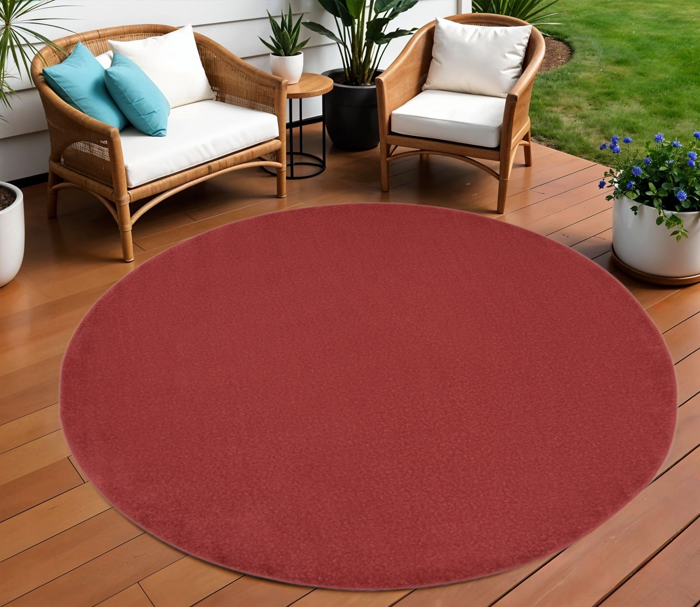 8' X 8' Brick Red Round Indoor Outdoor Area Rug - Outdoor