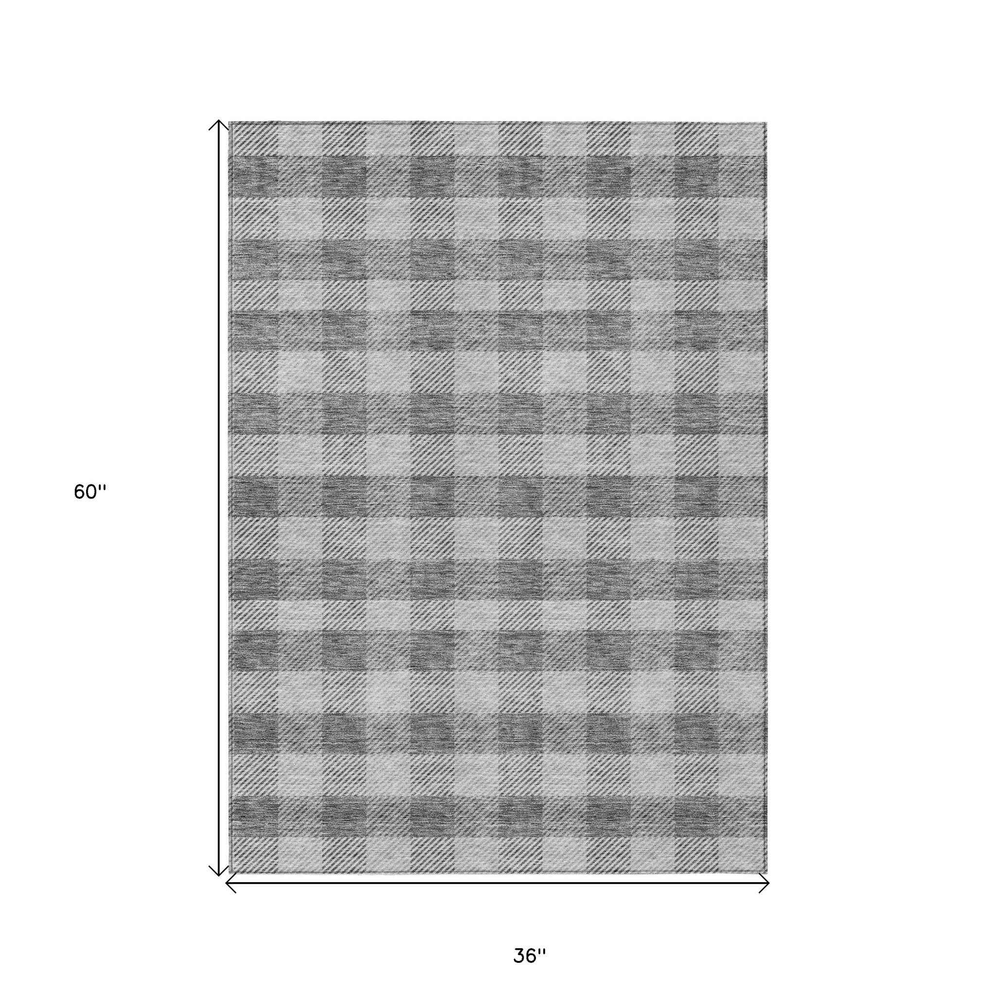 3' X 5' Gray And Charcoal Plaid Washable Indoor Outdoor Area Rug