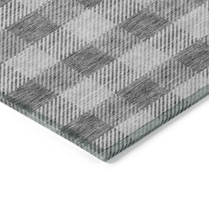 3' X 5' Gray And Charcoal Plaid Washable Indoor Outdoor Area Rug