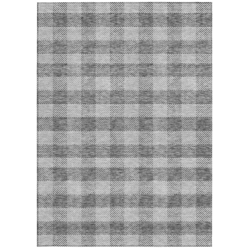 3' X 5' Gray And Charcoal Plaid Washable Indoor Outdoor Area Rug