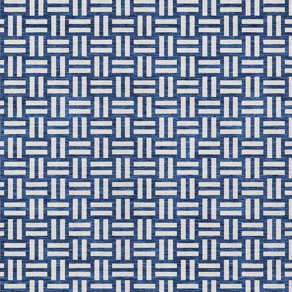 8' X 10' Navy Blue And Ivory Geometric Washable Indoor Outdoor Area Rug