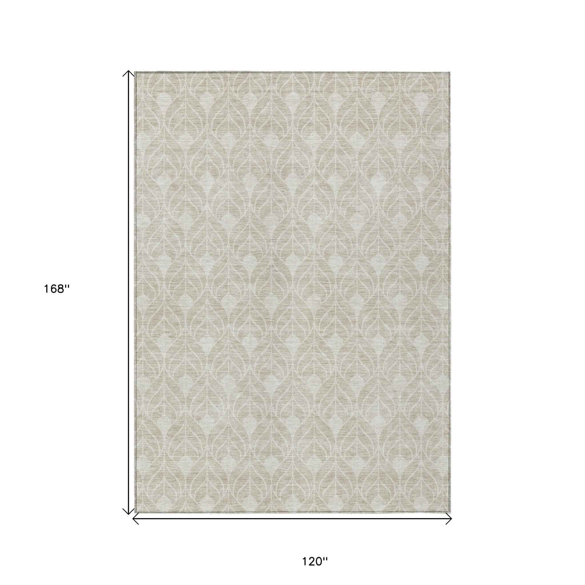 10' X 14' Beige And Ivory Geometric Washable Indoor Outdoor Area Rug