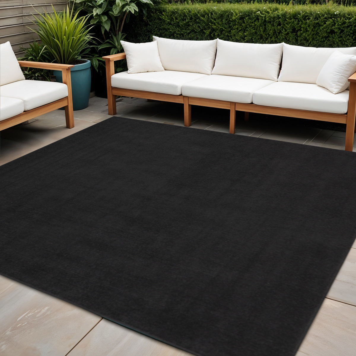 7' Black Square Indoor Outdoor Area Rug - Outdoor