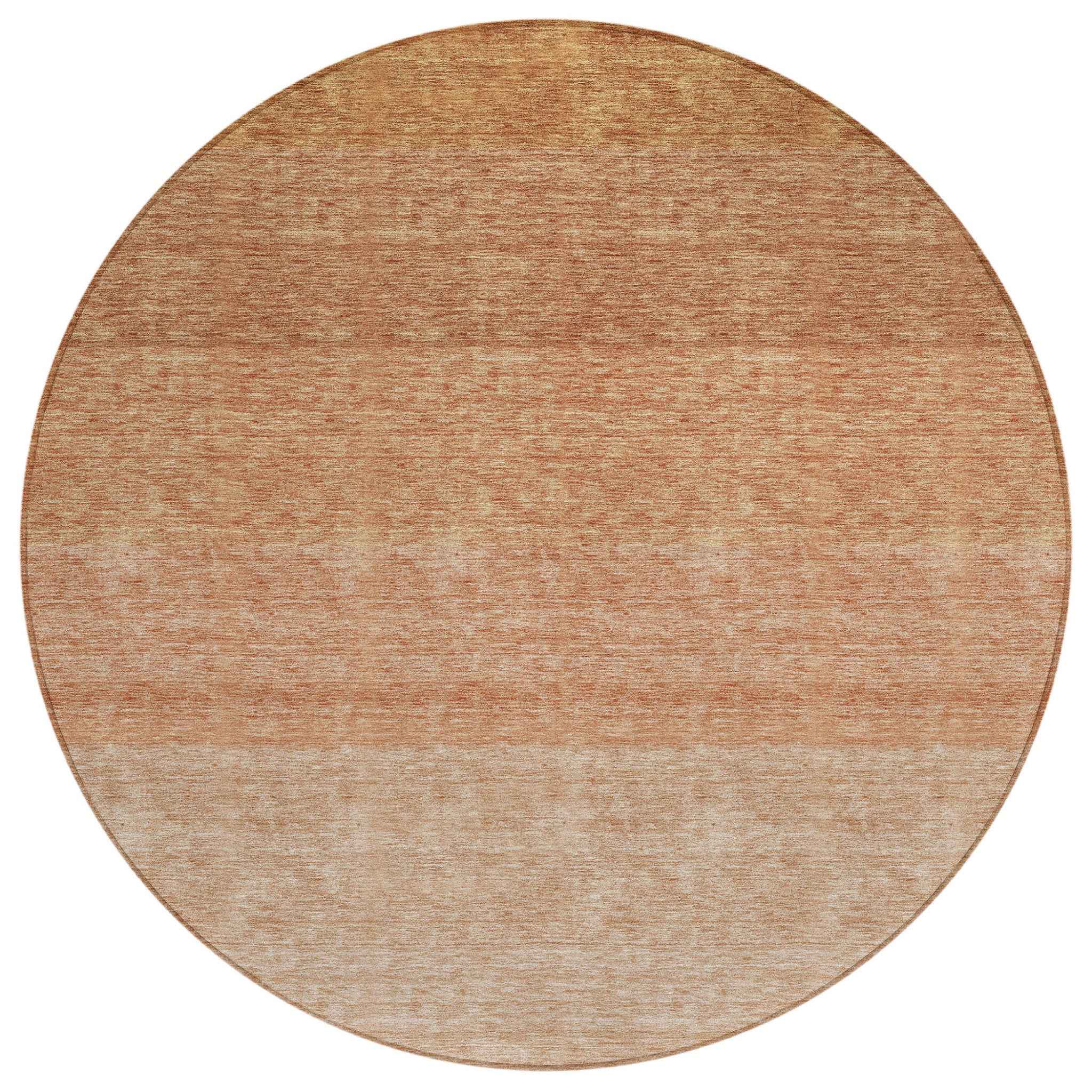 8' Copper And Beige Round Ombre Washable Indoor Outdoor Area Rug