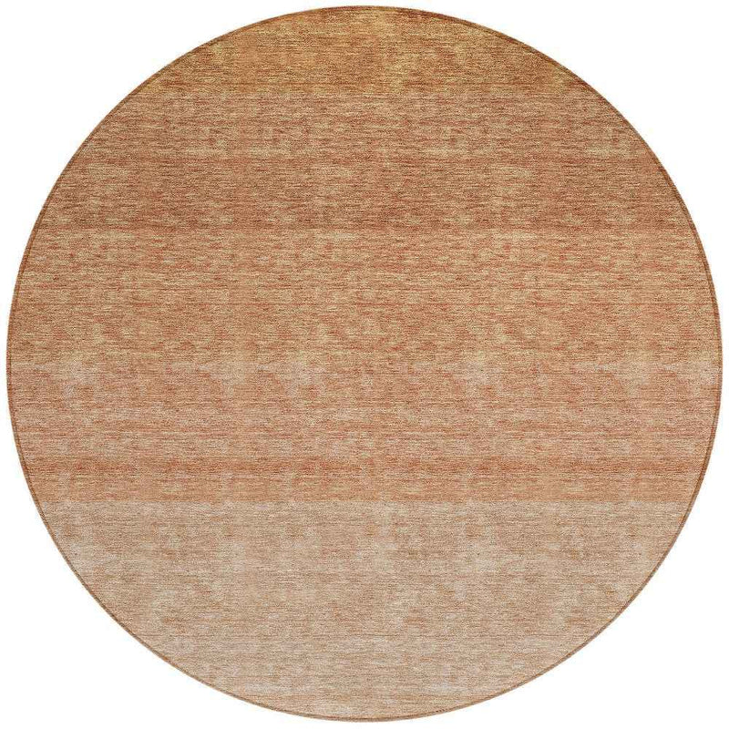 8' Copper And Beige Round Ombre Washable Indoor Outdoor Area Rug