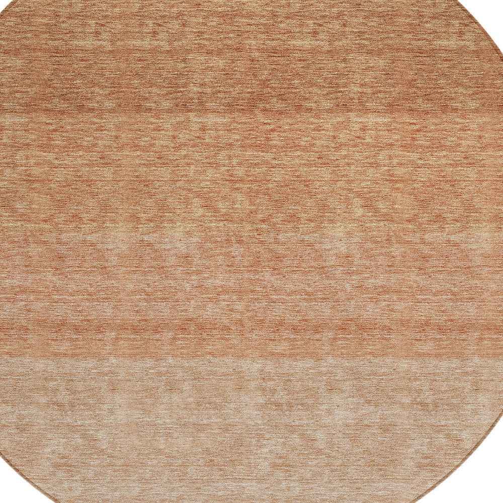 8' Copper And Beige Round Ombre Washable Indoor Outdoor Area Rug
