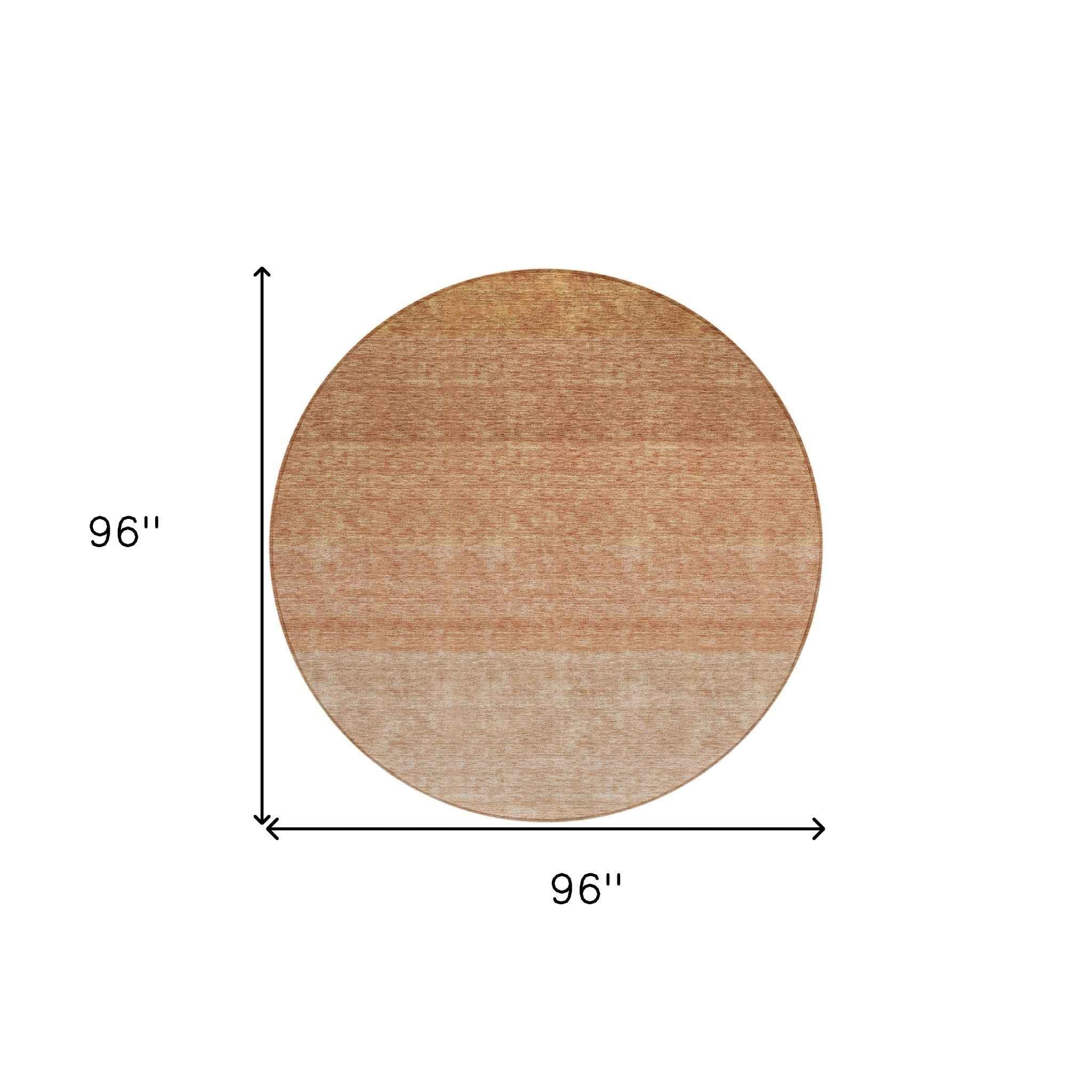 8' Copper And Beige Round Ombre Washable Indoor Outdoor Area Rug