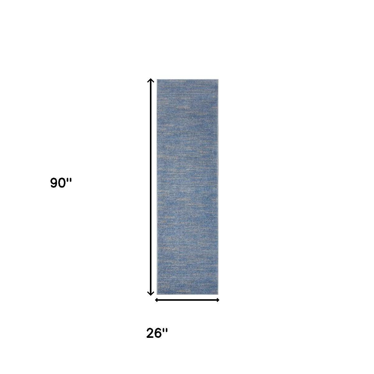 8' Blue And Gray Indoor Outdoor Runner Rug - Outdoor