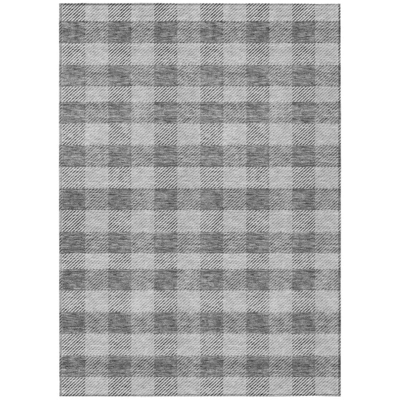 8' X 10' Gray And Charcoal Plaid Washable Indoor Outdoor Area Rug