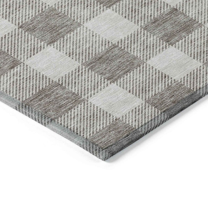 8' X 10' Taupe And Gray Plaid Washable Indoor Outdoor Area Rug