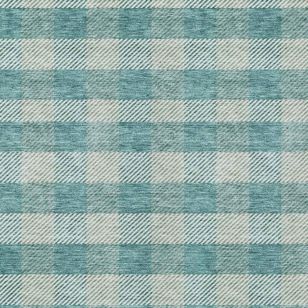 5' X 8' Teal Blue And Ivory Plaid Washable Indoor Outdoor Area Rug