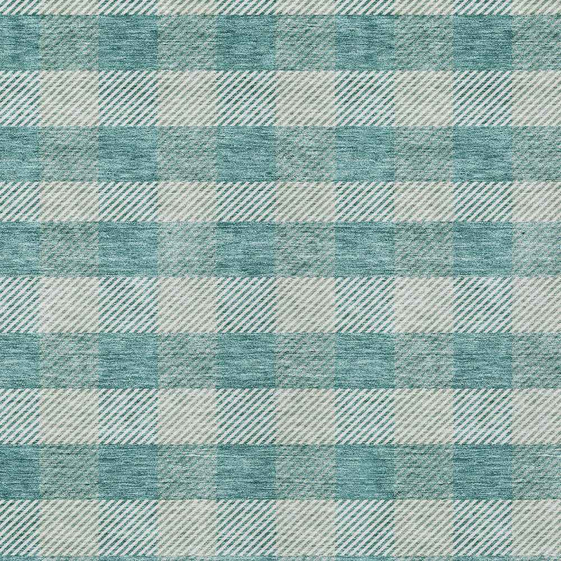 5' X 8' Teal Blue And Ivory Plaid Washable Indoor Outdoor Area Rug