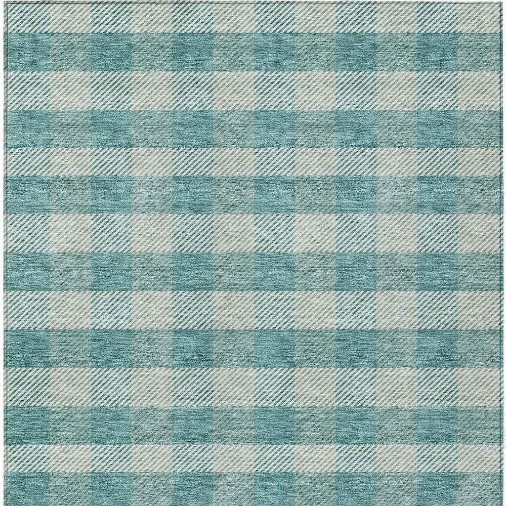 5' X 8' Teal Blue And Ivory Plaid Washable Indoor Outdoor Area Rug