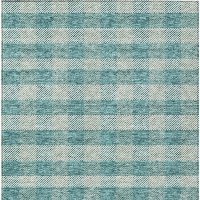 5' X 8' Teal Blue And Ivory Plaid Washable Indoor Outdoor Area Rug