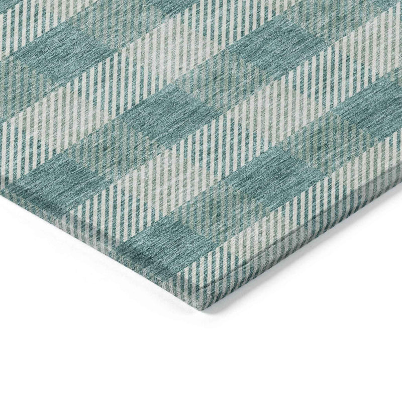 5' X 8' Teal Blue And Ivory Plaid Washable Indoor Outdoor Area Rug
