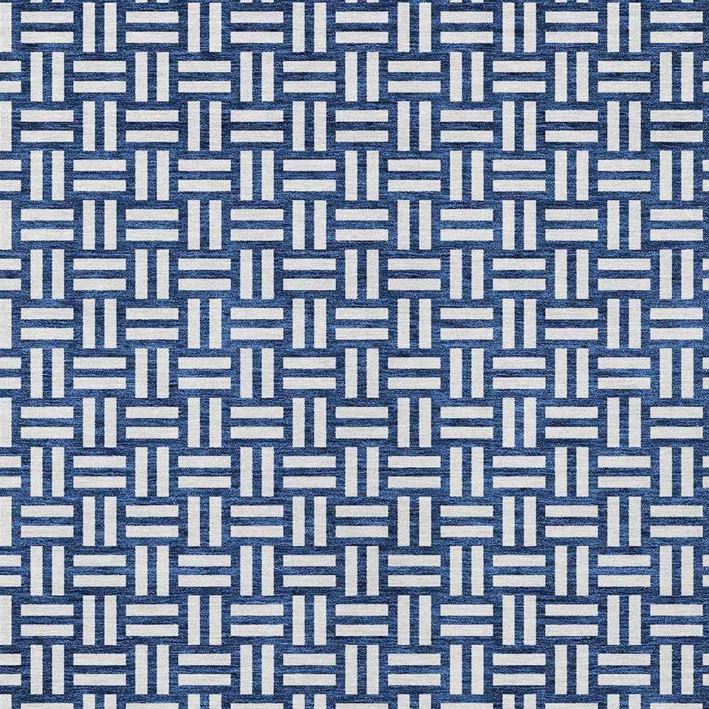 9' X 12' Navy Blue And Ivory Geometric Washable Indoor Outdoor Area Rug