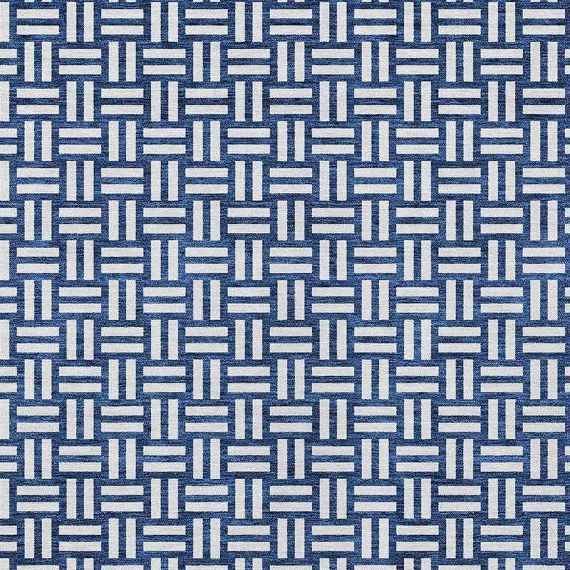 9' X 12' Navy Blue And Ivory Geometric Washable Indoor Outdoor Area Rug