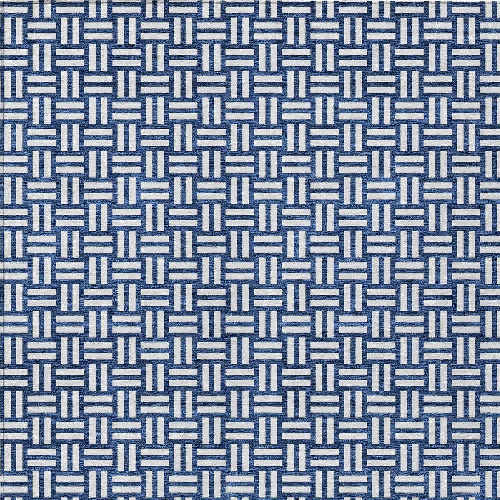 9' X 12' Navy Blue And Ivory Geometric Washable Indoor Outdoor Area Rug