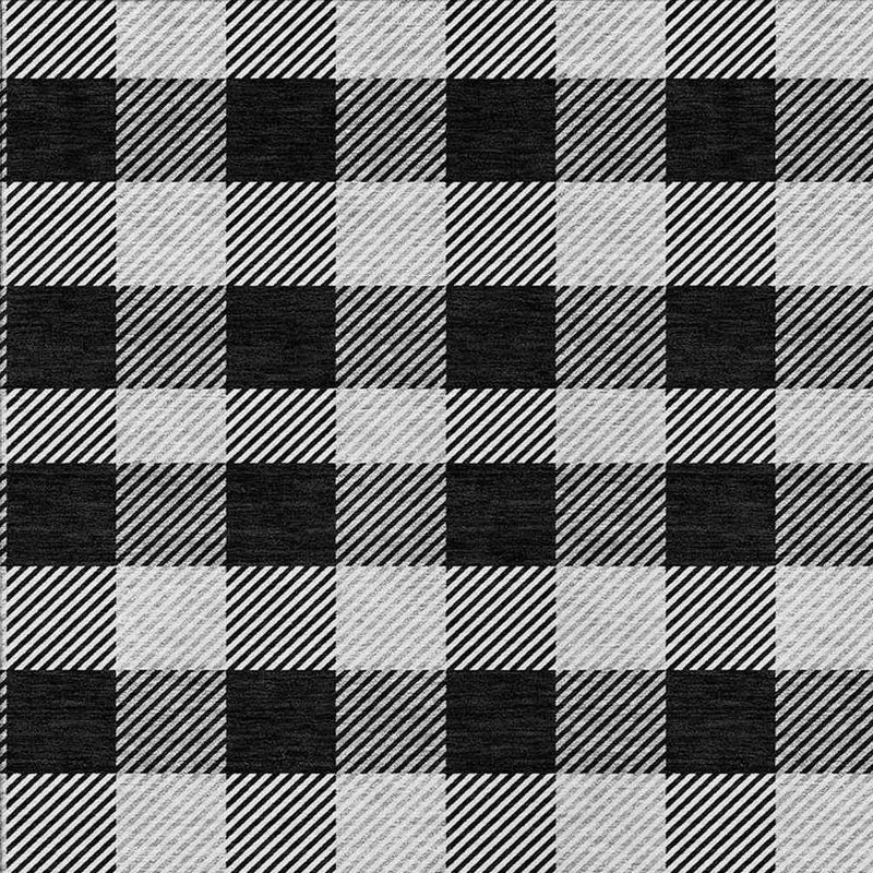 3' X 5' Black Gray And Ivory Plaid Washable Indoor Outdoor Area Rug