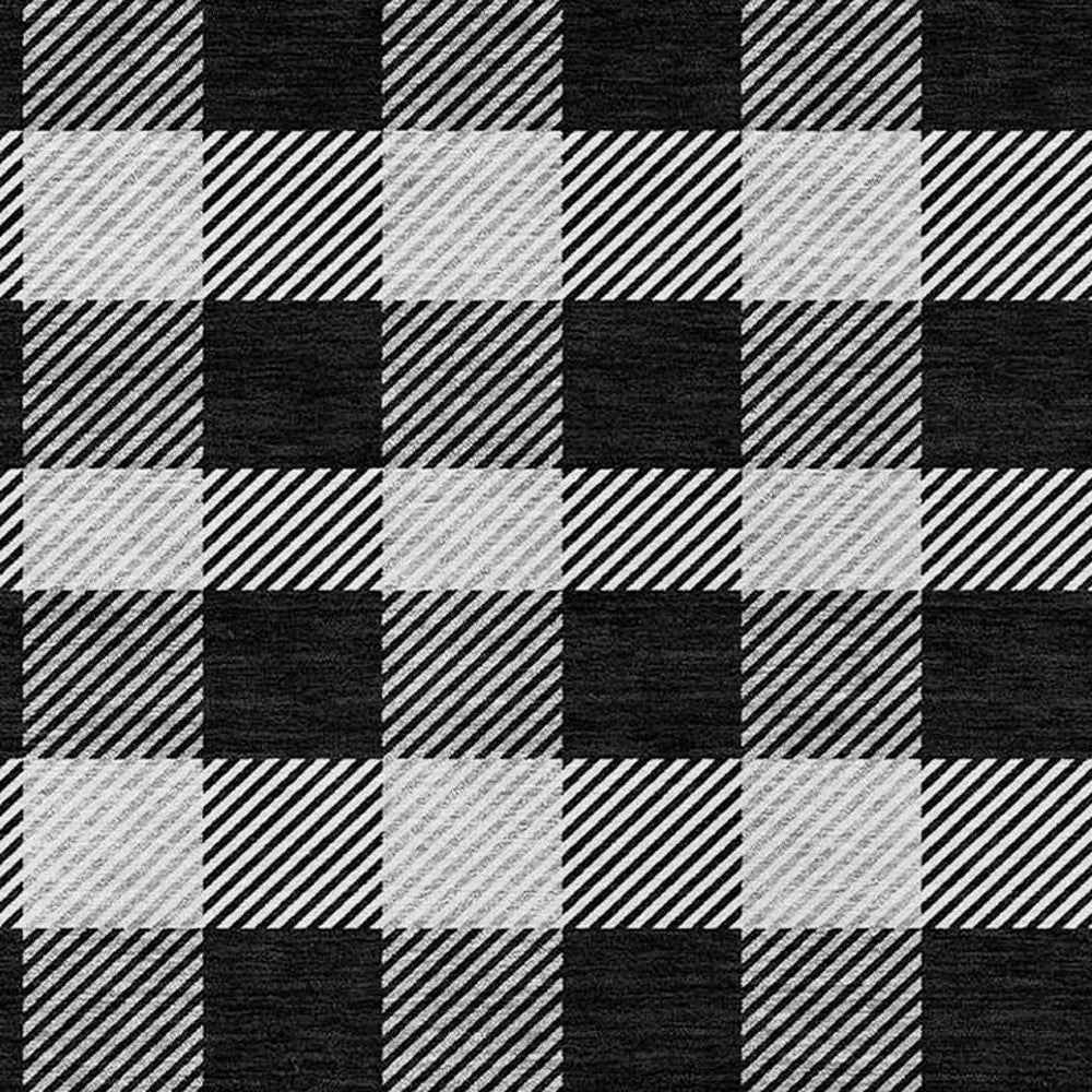 3' X 5' Black Gray And Ivory Plaid Washable Indoor Outdoor Area Rug