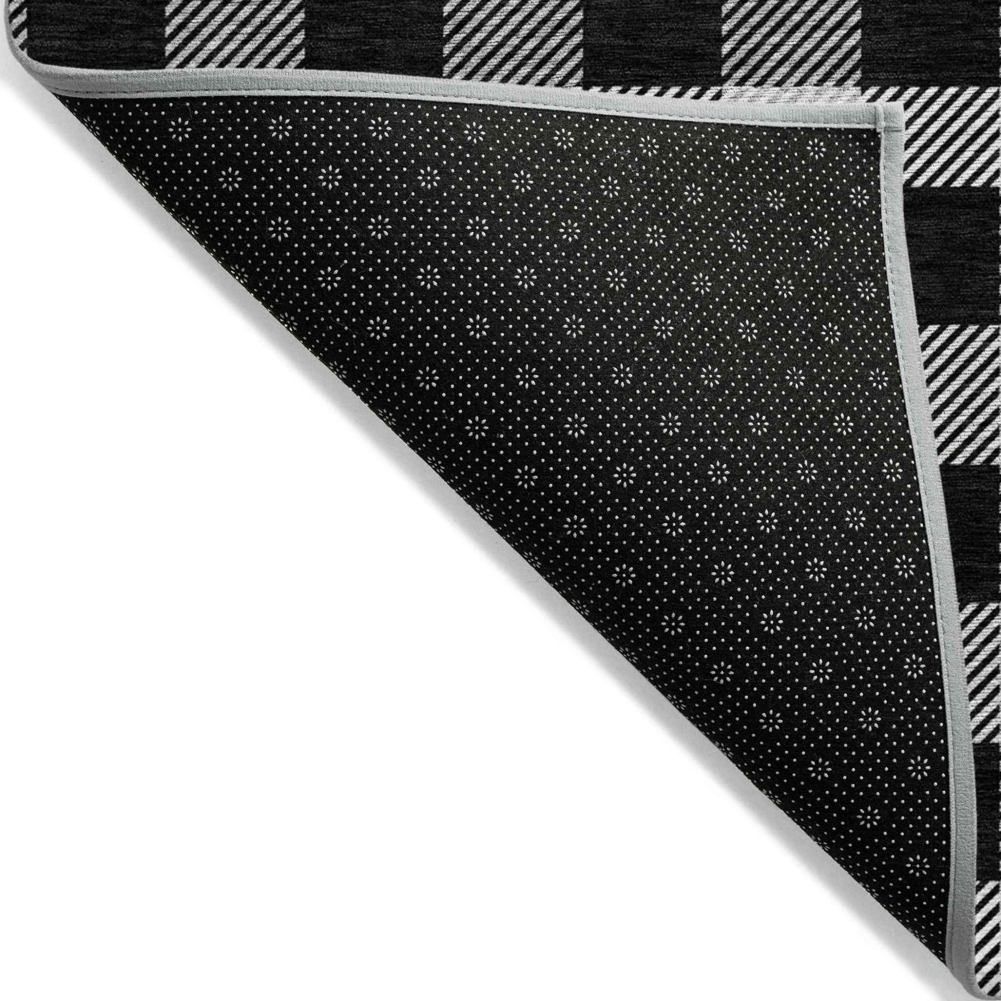 3' X 5' Black Gray And Ivory Plaid Washable Indoor Outdoor Area Rug