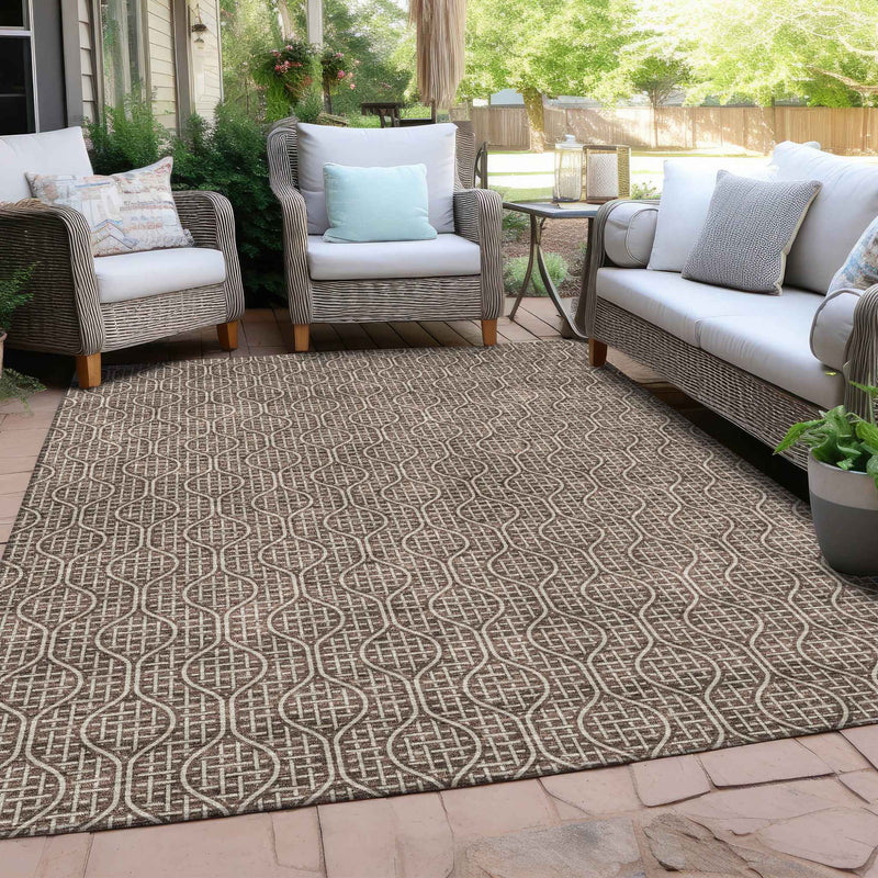 3' X 5' Brown And Beige Geometric Washable Indoor Outdoor Area Rug