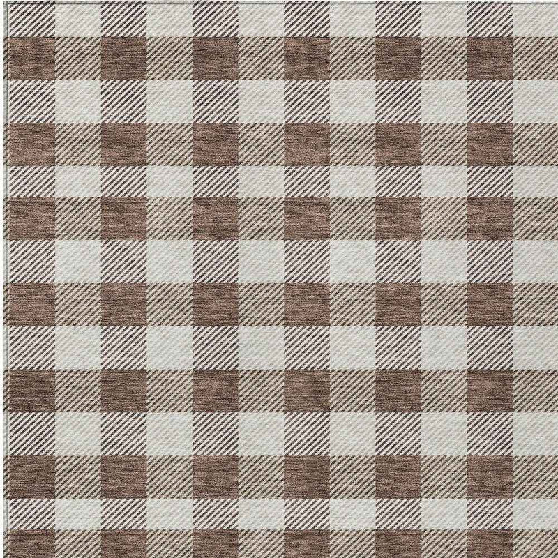 8' X 10' Brown And Beige Plaid Washable Indoor Outdoor Area Rug
