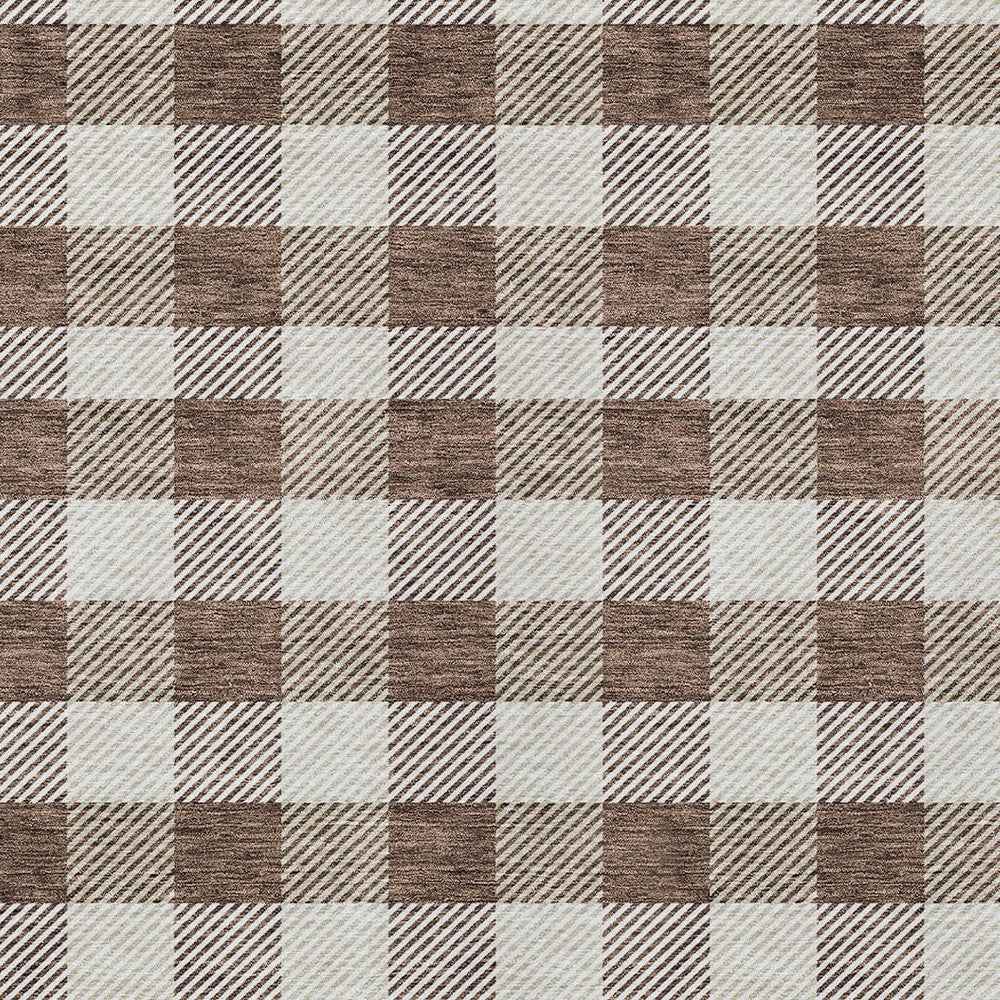 8' X 10' Brown And Beige Plaid Washable Indoor Outdoor Area Rug