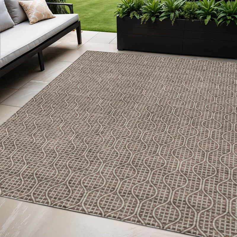 5' X 8' Brown And Beige Geometric Washable Indoor Outdoor Area Rug