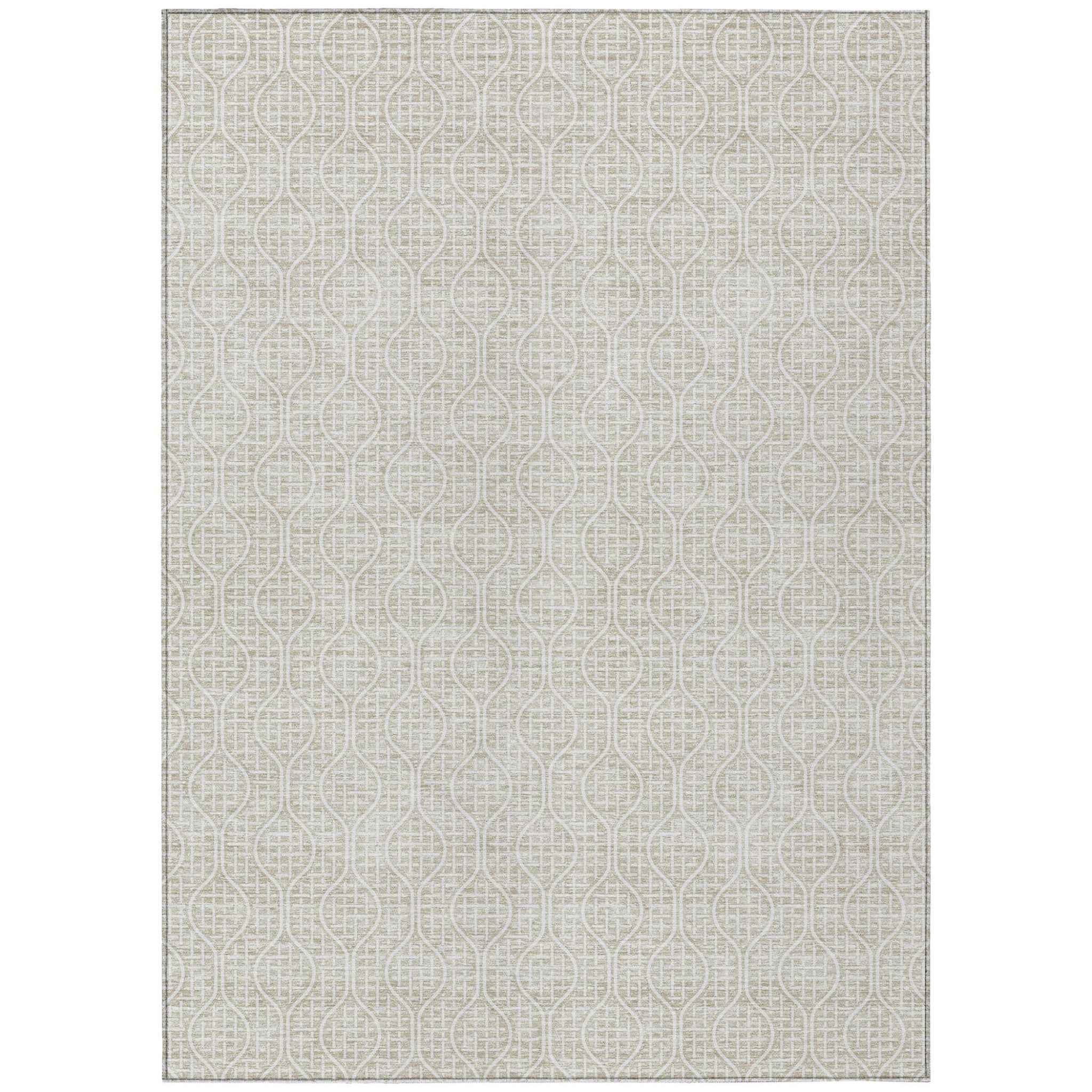 9' X 12' Beige And Ivory Geometric Washable Indoor Outdoor Area Rug