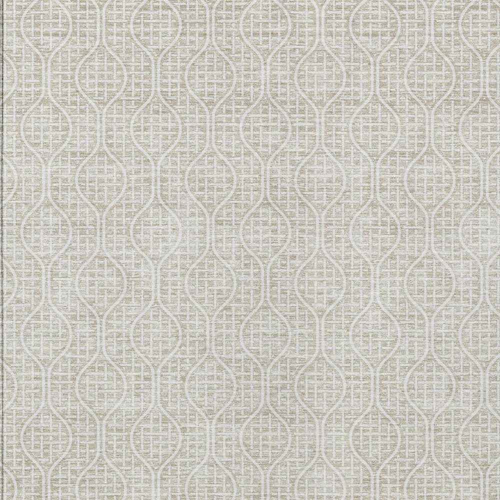 9' X 12' Beige And Ivory Geometric Washable Indoor Outdoor Area Rug