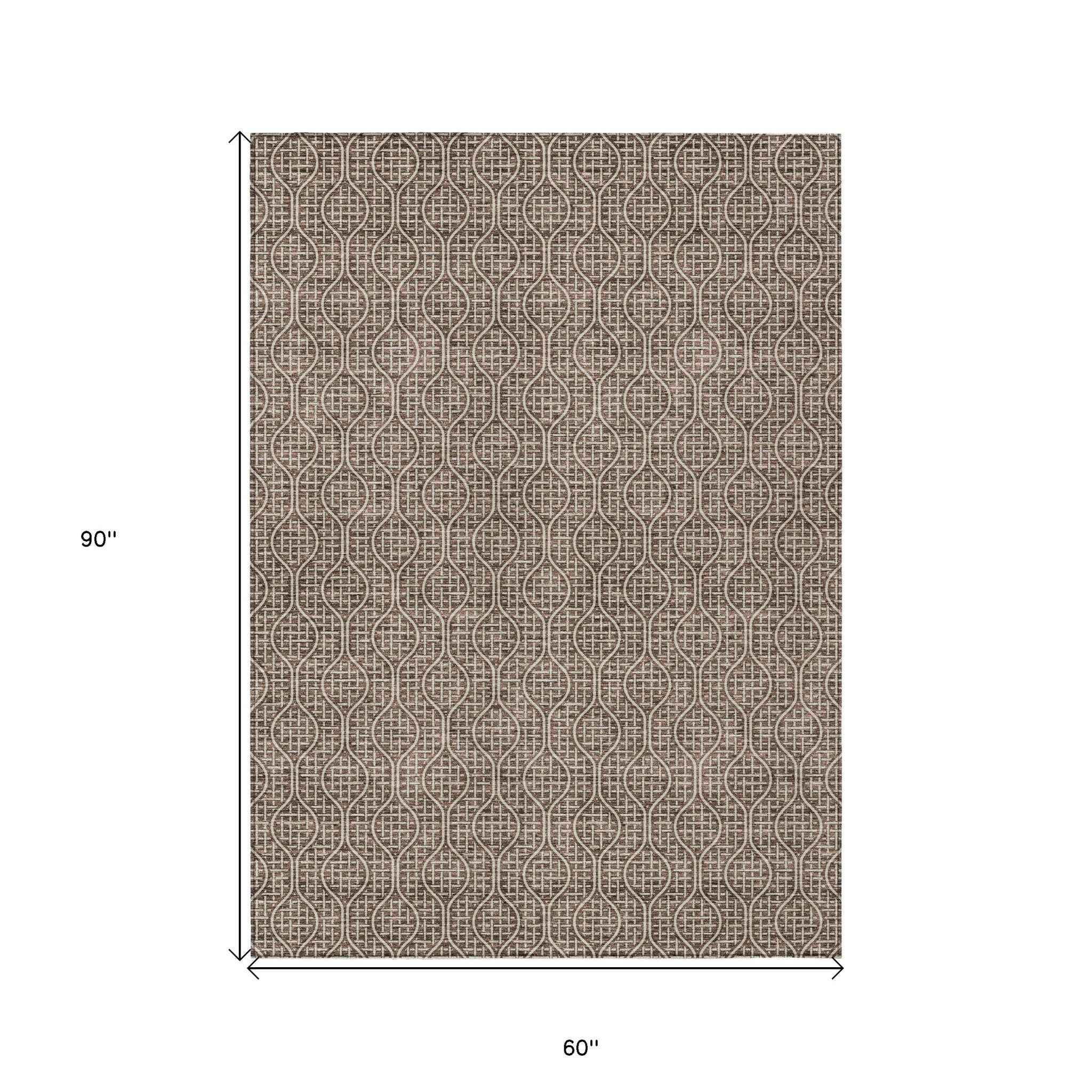 5' X 8' Brown And Beige Geometric Washable Indoor Outdoor Area Rug