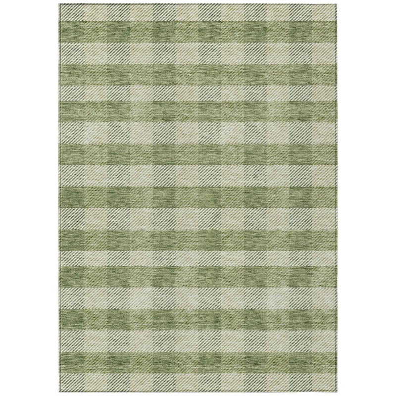 5' X 8' Green And Light Green Plaid Washable Indoor Outdoor Area Rug
