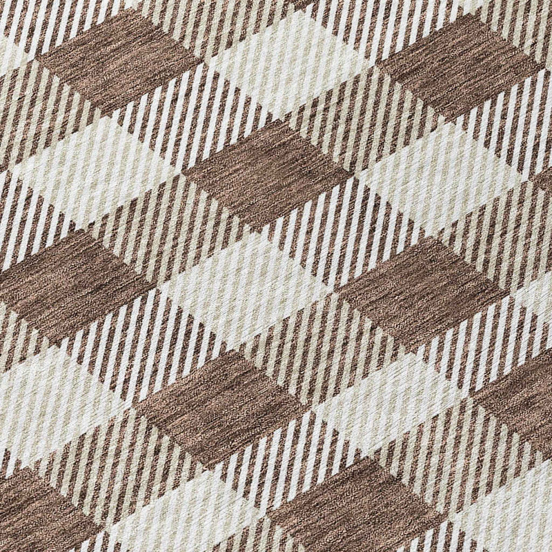 8' Brown And Beige Round Plaid Washable Indoor Outdoor Area Rug