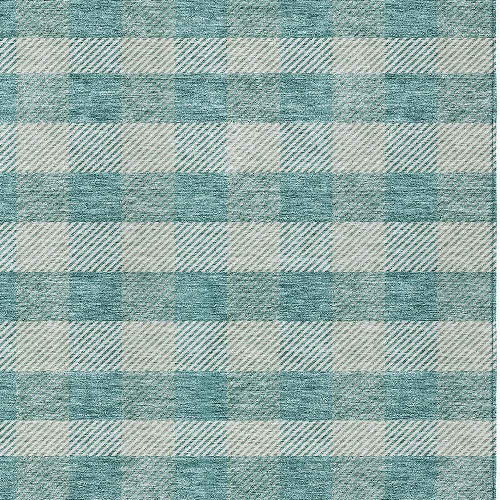 8' X 10' Teal Blue And Ivory Plaid Washable Indoor Outdoor Area Rug