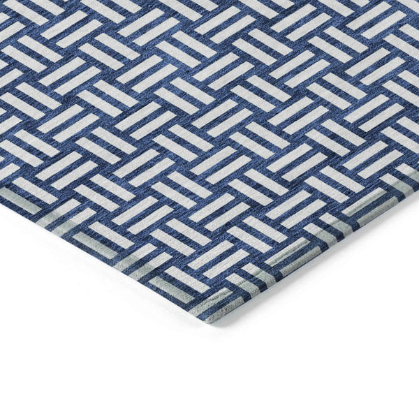 5' X 8' Navy Blue And Ivory Geometric Washable Indoor Outdoor Area Rug