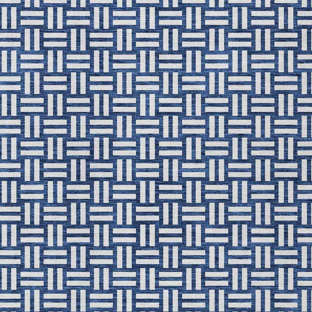 5' X 8' Navy Blue And Ivory Geometric Washable Indoor Outdoor Area Rug