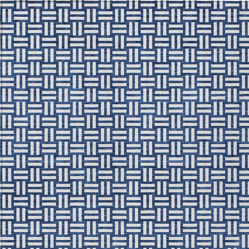 5' X 8' Navy Blue And Ivory Geometric Washable Indoor Outdoor Area Rug