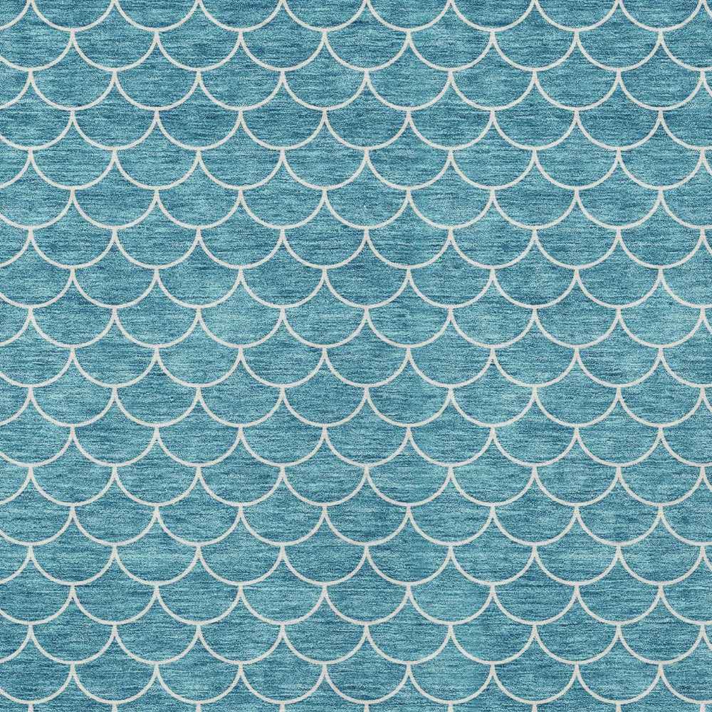 8' X 10' Teal Blue And Ivory Geometric Washable Indoor Outdoor Area Rug