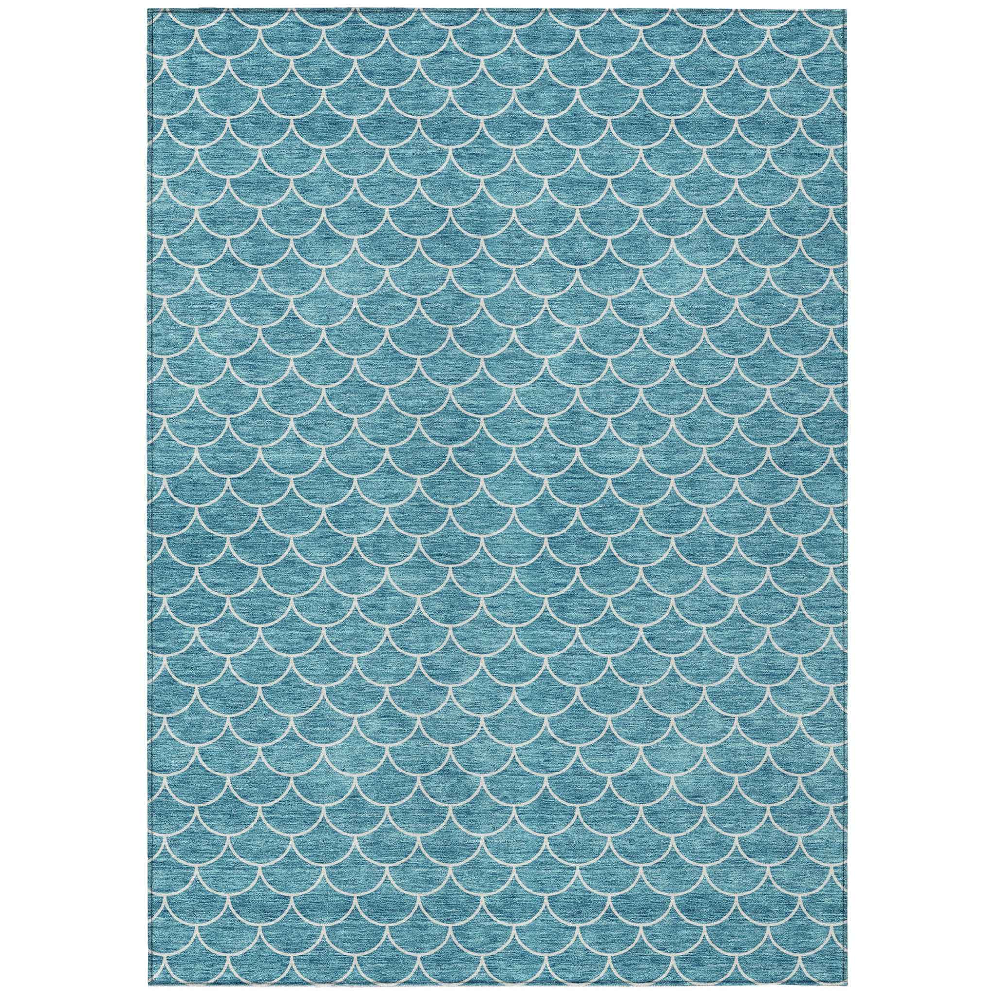 3' X 5' Teal Blue And Ivory Geometric Washable Indoor Outdoor Area Rug
