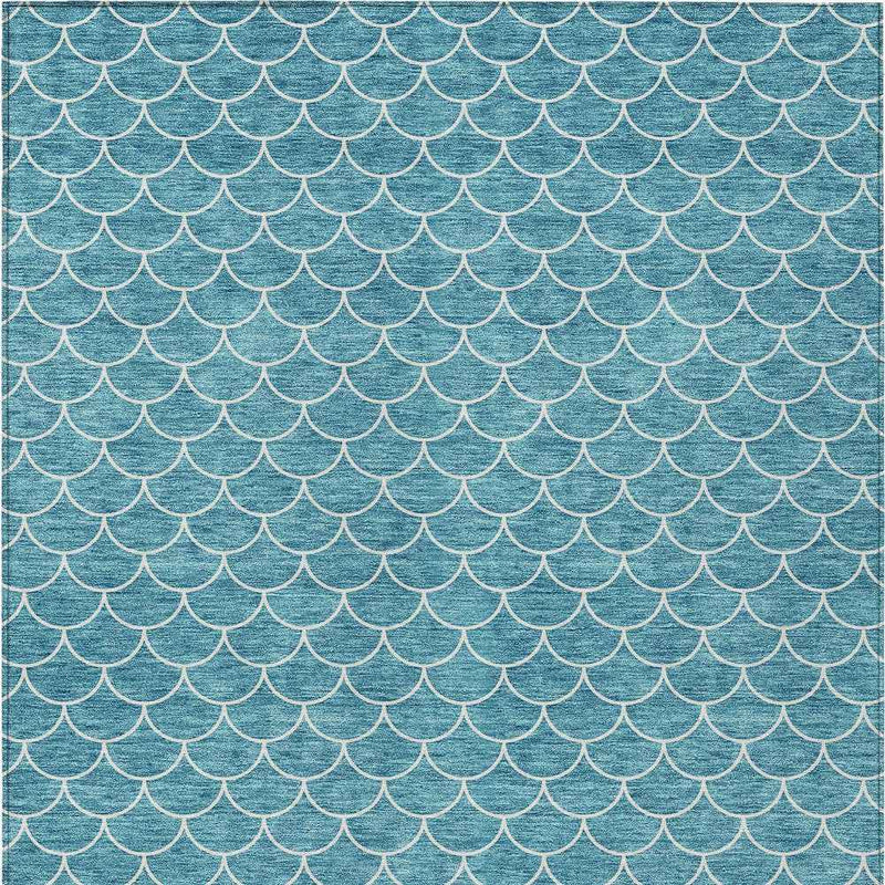 3' X 5' Teal Blue And Ivory Geometric Washable Indoor Outdoor Area Rug